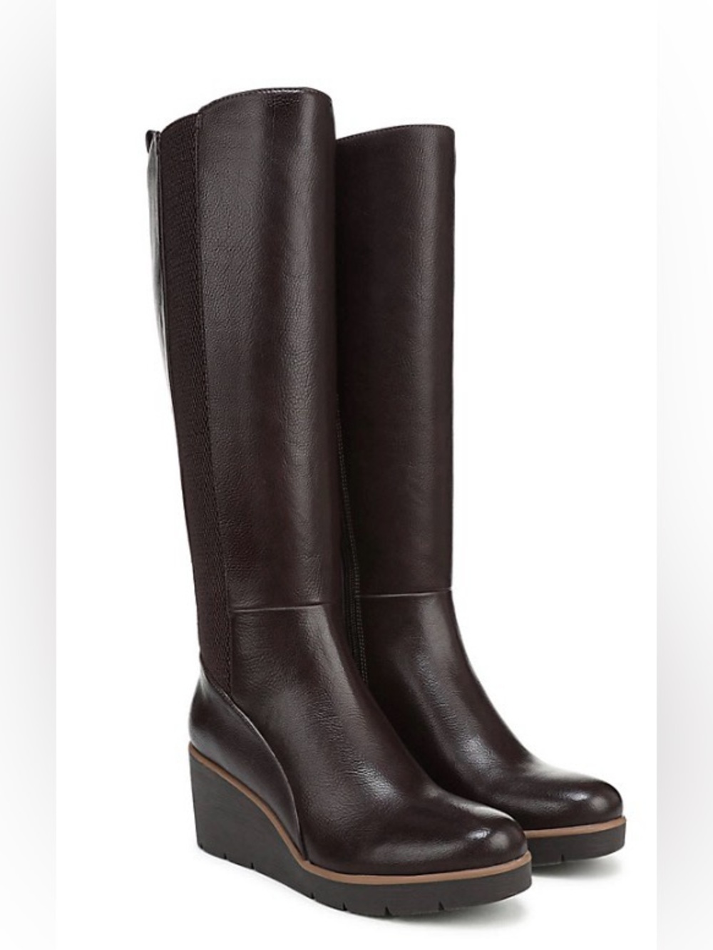SOUL Naturalizer Adrian Women's Dark Brown Leather Wedge Knee Boots. NWOB